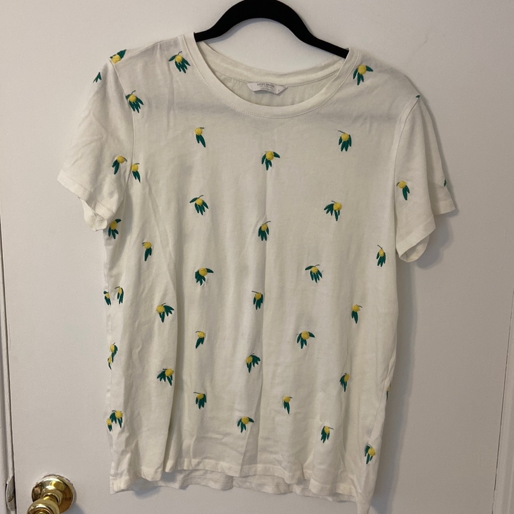 White Top with Embroidered Lemon Pattern